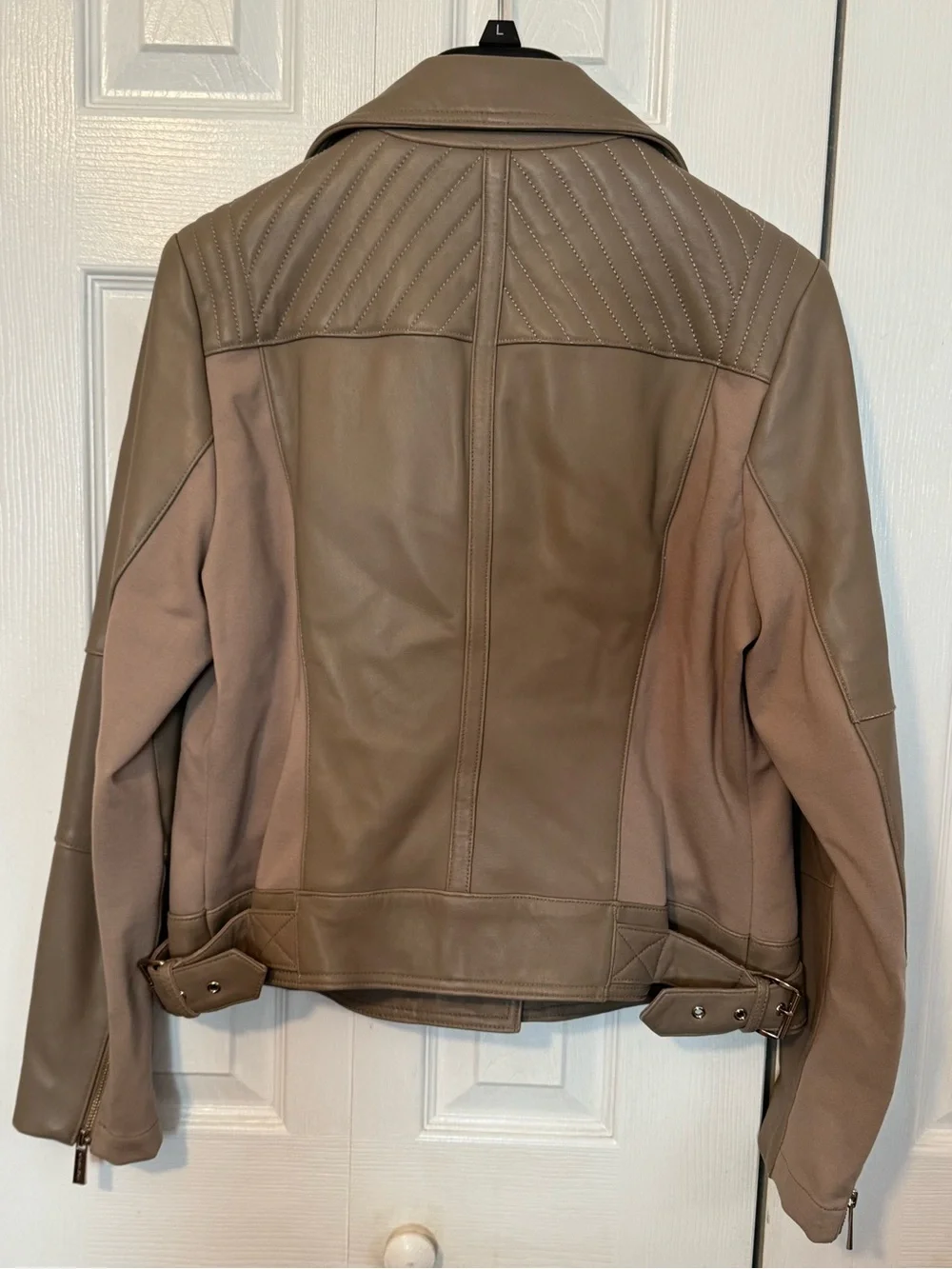 Womens Taupe Leather Moto Jacket